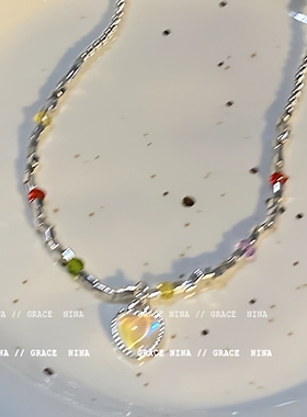 碎银几两项链女潮冷色金属系小米珠素圈锁骨链女月光爱心颈链