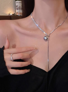 可抽拉闪钻珍珠长款项链轻奢小众2023新款设计感高级锁骨链颈链潮