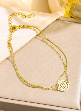 2025新款时尚福字钛钢手链女蛇骨链双层设计18k金网红不掉色手饰