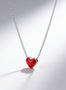 甜美可爱手工红色滴釉爱心清新桃心短项链锁骨链女