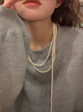 韩国高级设计感多层珍珠爱心项链女2022年新款锁骨链轻奢气质颈链