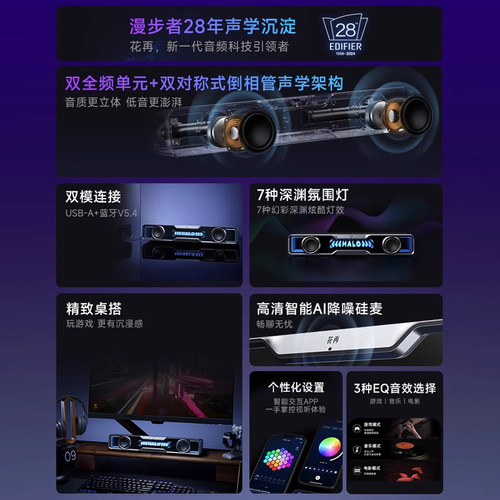 EDIFIER/漫步者Halo Soundbar桌面蓝牙音箱游戏电脑音响台式花再 - 图3