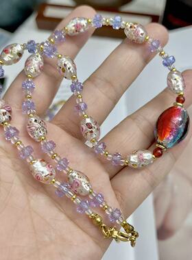 复古简约彩色隔片单珠项链 多巴胺混彩手链简约轻奢钛钢尾新中式