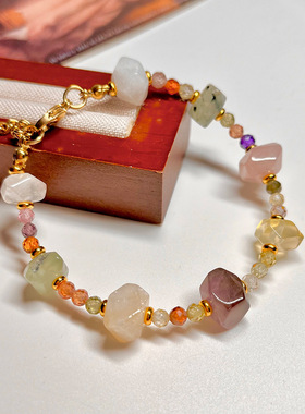 复古异形混色天然水晶多切面项链手链耳钩春夏疗愈水晶配饰高级感