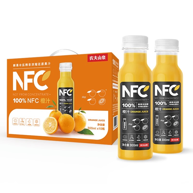 农夫山泉nfc果汁300ml*10瓶整箱橙汁礼盒装100%非浓缩还原鲜榨饮