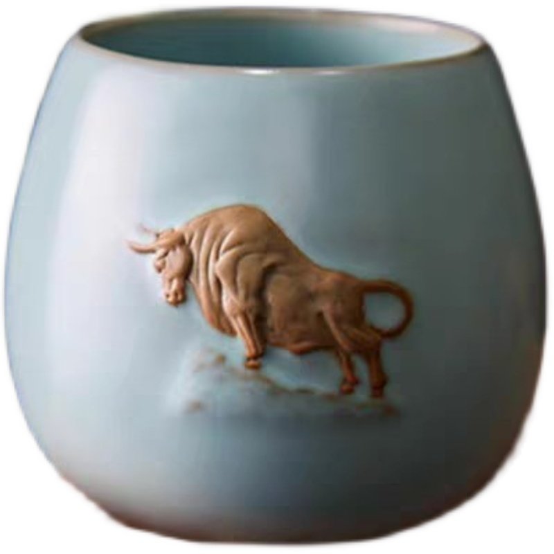 现货东道汝窑牛气冲天杯天青色牛年限量款恒福发售可养开片可收藏 - 图2