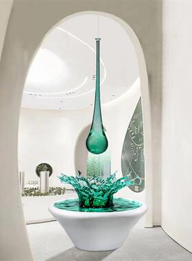 酒店大堂售楼处玻璃钢水滴雕塑不锈钢大型落地摆件金属水纹装饰品