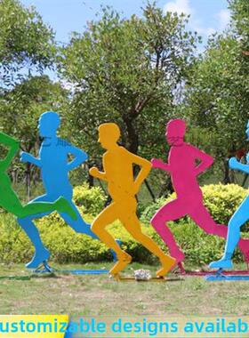 不锈钢运动自行车人物轮廓抽象跑步校园运动自行车公园几何雕塑