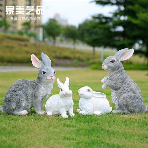 树脂工艺品户外花园摆设别墅庭院园林装饰仿真动物雕塑白兔子摆件 - 图2