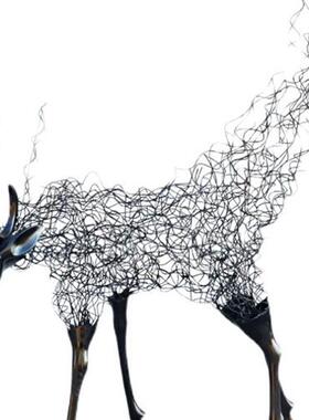 户外不锈钢鹿摆件抽象铁艺镂空鹿雕塑酒店大堂艺术售楼地产装摆件