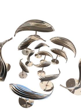 不锈钢小鱼雕塑金属抽象剪纸镜面鱼花园房子水景创意装饰饰品