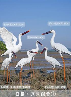 室外仿真仙鹤雕塑水景池塘白鹤装饰假山花园售楼部玻璃钢白鹭摆件