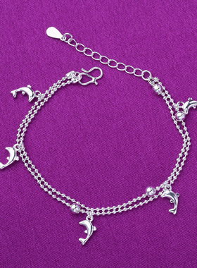 奥特莱斯撤柜捡漏18K金双层小海豚手链99纯银脚链女士手饰配饰