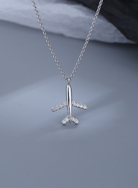 奥特莱斯撤柜清仓捡漏18K金镶钻飞机项链颈链性可爱锁骨链女配饰