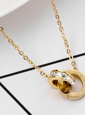 奥特莱斯撤柜捡漏18K金罗马数字双环项链女简约百搭玫瑰金锁骨链