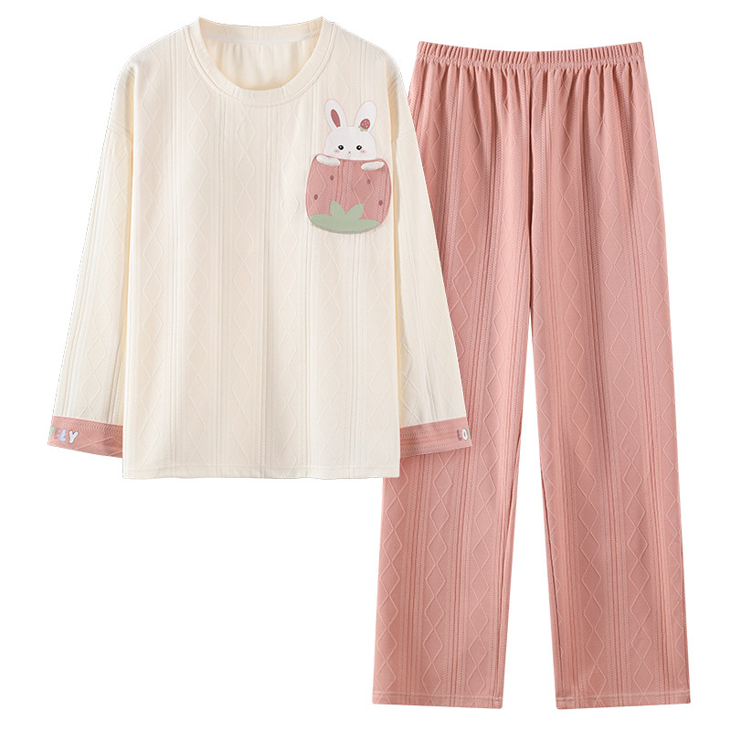 浪莎带胸垫睡衣女士春秋季圆领长袖长裤卡通甜美可外穿家居服套装,淘宝优惠券,粉丝福利购,淘宝优惠卷