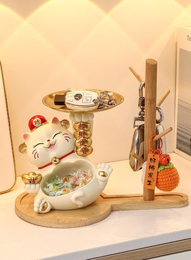 创意竹木水滴葫芦树杈托盘摆件家居入户玄关钥匙收纳木架装饰定制