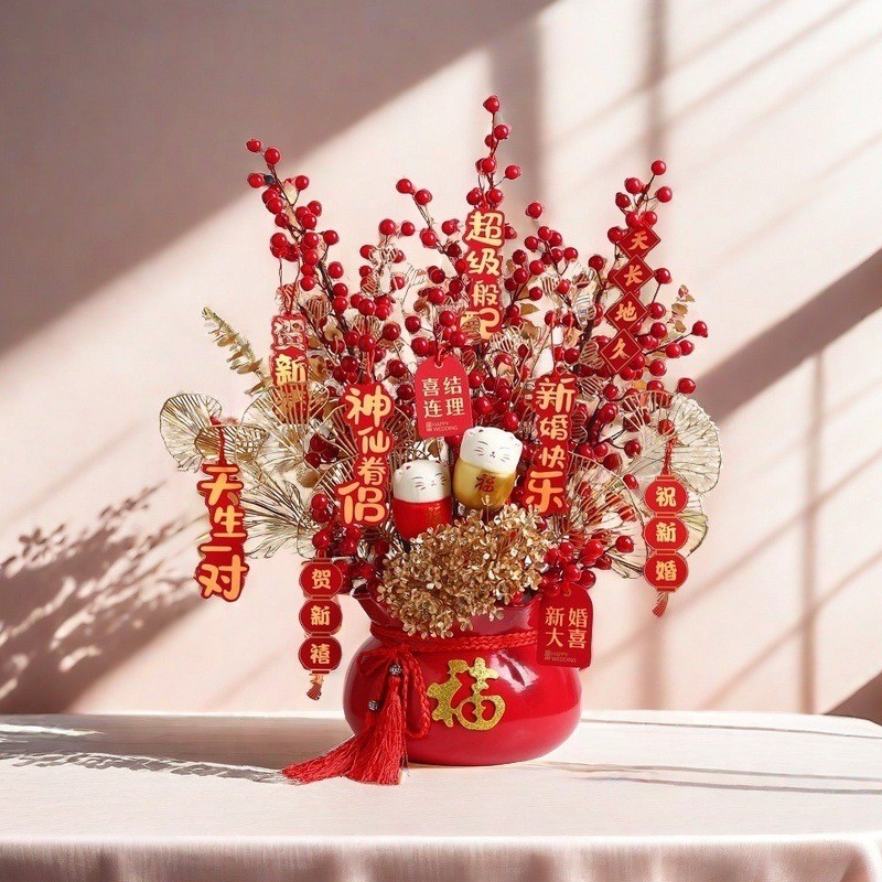 福桶乔迁新居装饰摆件客厅餐桌面玄关电视柜婚庆布置用品 搬定制 - 图0