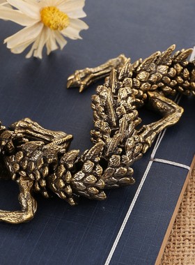 龙蛇手把件可活动3D立体国潮铜中华龙装饰古玩实心响尾蛇神龙定制