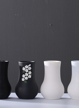 花瓶创意欧式白色手工拉丝螺纹陶瓷花瓶家居装饰工艺品摆件插定制