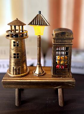 创意仿古灯塔路灯发光摆件笔筒 学生礼品白色沙漏变色小夜灯摆件