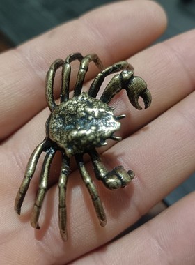 仿古做旧镀铜螃蟹茶宠摆件文房四宝笔架古玩实心古铜工艺品小定制