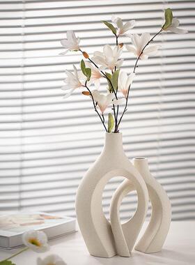 白色陶瓷花瓶升级版加大号依偎组合套装创意桌面摆件家居装饰品