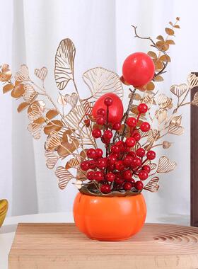 喜庆仿柿子系列塑料花盆柿柿如意发财果插花花瓶乔迁装扮摆件