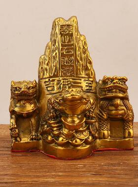 铜石敢当摆件泰山石敢当仿古双狮客厅办公室摆饰工艺品收藏品