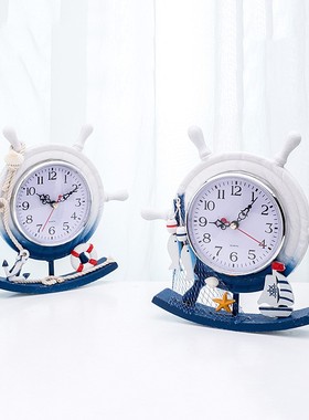 地中海风格舵手座钟 创意家居装饰时钟摆件 泳圈木质摇摆钟定制