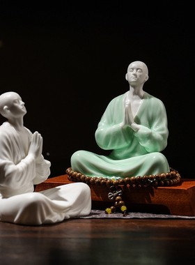 中式小和尚陶瓷摆件家居客厅茶室禅意空间装饰品博古架茶桌面定制