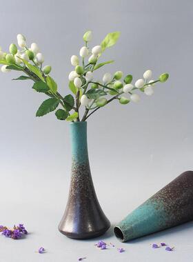 禅意窑变孔雀绿陶瓷花瓶复古中式插花干花器陶瓷摆件家居装饰花瓶