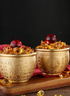 新款15cm口径八宝对联缸招财进宝聚宝盆办公开业铜摆件定制