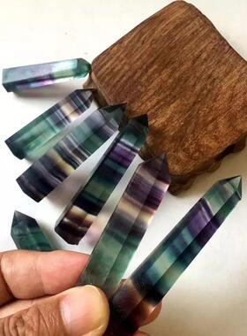 天然七彩柱糖果色彩虹六棱单尖柱原石原矿标本家居装饰
