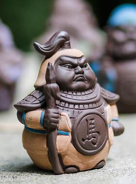 个性创意陶瓷茶宠摆件 彩砂陶五虎上将 精品紫砂茶玩功夫茶具配件