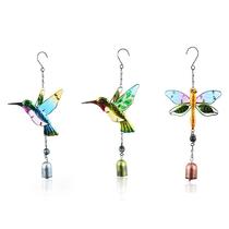 Fields Garden Wind Small Bird Wind Bells Iron Art Deco Pendant Pendant Metal Colored Painted Glass Beebird Dragonfly Bell-Pan