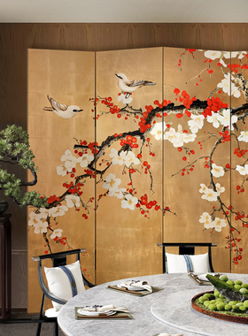 中古风金箔折叠玄关屏风隔断画