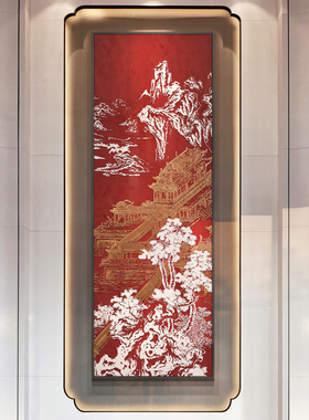 入户玄关新中式挂画风景浮雕肌理