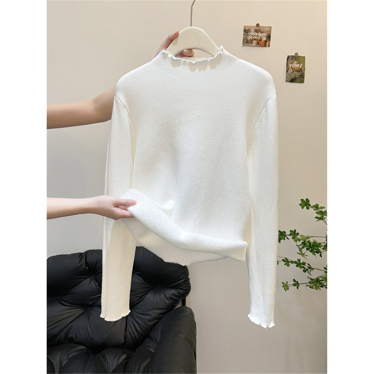 加厚一体绒保暖毛衣女内搭秋冬高级感木耳边半高领打底针织衫上衣,淘宝优惠券,粉丝福利购,淘宝优惠卷