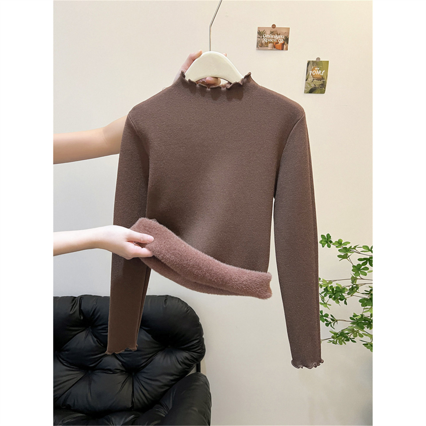 加厚一体绒保暖毛衣女内搭秋冬高级感木耳边半高领打底针织衫上衣,淘宝优惠券,粉丝福利购,淘宝优惠卷