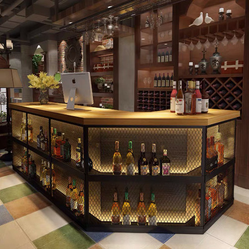 复古工业风吧台简约酒吧吧台餐厅前台转角收银台 KTV奶茶店吧台桌 - 图0