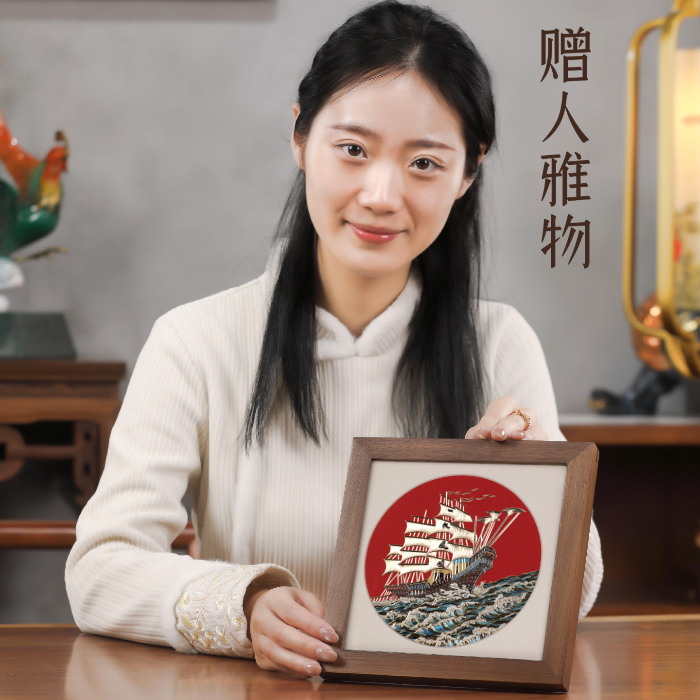 礼师傅铜雕画《一帆风顺》桌面装饰画铜摆件手工錾刻礼物商务送礼,淘宝优惠券,粉丝福利购,淘宝优惠卷