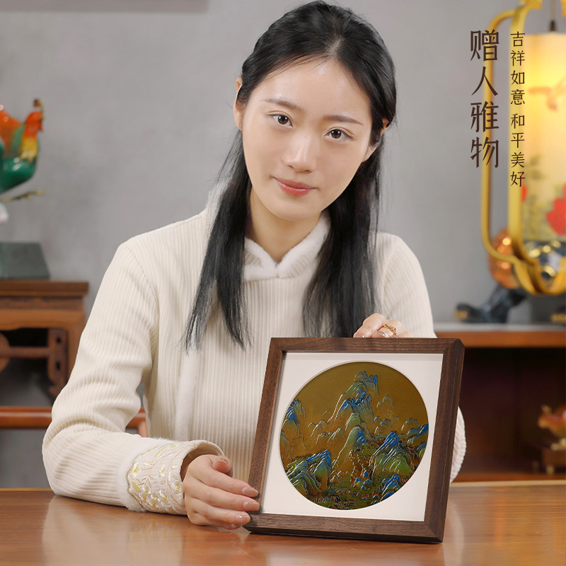 礼师傅铜雕画千里江山图办公家居桌面装饰錾刻金属画摆台商务礼品,淘宝优惠券,粉丝福利购,淘宝优惠卷