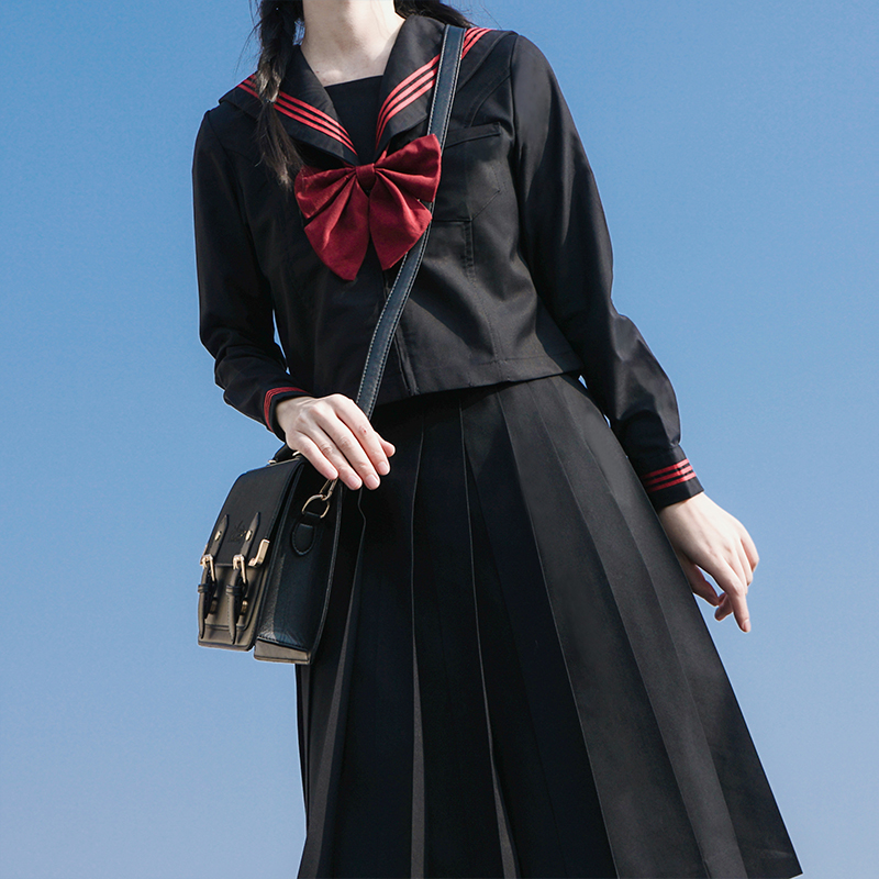 【山川】jk制服裙正版套装不良长裙黑领赤三本基础款全套水手服秋 - 图0