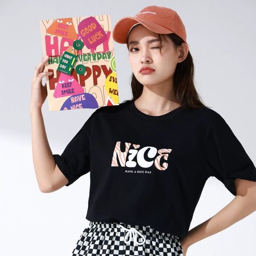 Хлопковая летняя футболка с коротким рукавом с круглым воротником для отдыха, принт