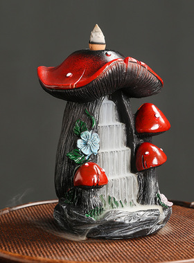 跨境 树脂檀香炉家居摆件 创意蘑菇北美风格倒流香香炉工艺礼品