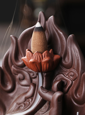 跨境新品紫砂莲花佛手倒流香薰炉 创意家居回流香炉饰品摆件原创