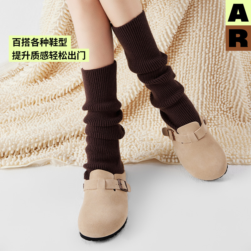 AR纯色踩脚堆堆袜套保暖显瘦美腿长筒袜秋冬小腿袜r线AlmondRocks - 图2