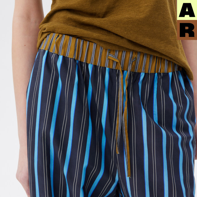 AR Tencel cotton optical illusion striped trousers home can be worn ນອກ Spring-sleeved home clothes suit four-season straight pants