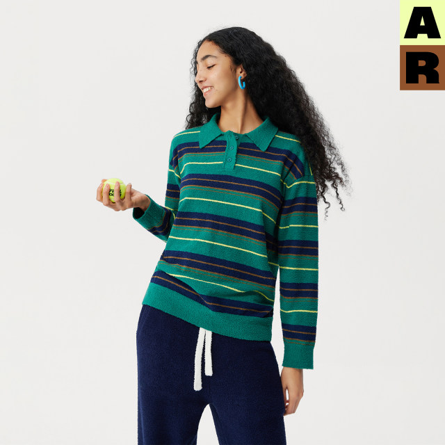 AR striped polo collar high count half velvet home clothes can be worn outside casual sweaters warm tops spring and summer women